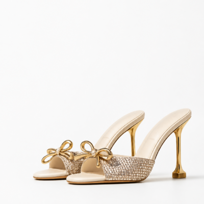 Women's Gold Embellished High Heels