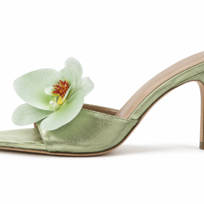 Women's Green 3D Orchid Pointed-Toe-Heels
