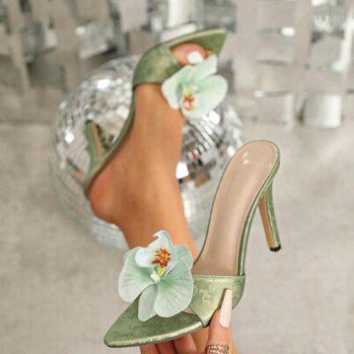 3D Orchid Satin Stiletto Sandals - Elegant Floral French Fairy Style High Heel Mules for Women