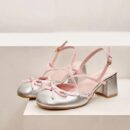 Womens Coquette Aesthetic Pointed Silver Block Heel Sandals