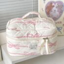 Women's Quilted Cotton Bowknot Cosmetic Bag