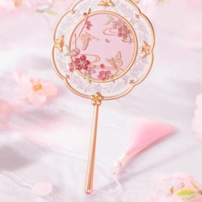 Peach Blossom Hand Mirror with Pink Tassel