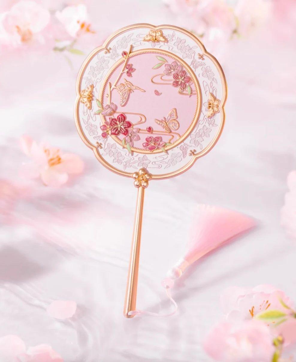 Peach Blossom Hand Mirror with Pink Tassel