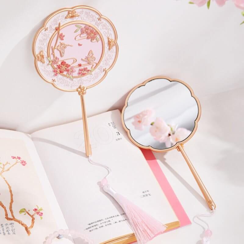 Peach Blossom Hand Mirror with Pink Tassel - Image 2