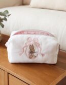Pink Bow Rabbit Embroidered Makeup Bag